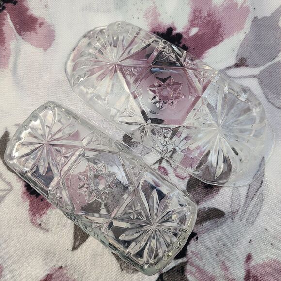 Vintage Anchor Hocking Star of David Crystal Covered Butter Dish Glass - Picture 2 of 6